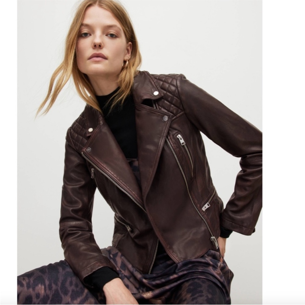 All Saints Dark Brown Leather Jacket